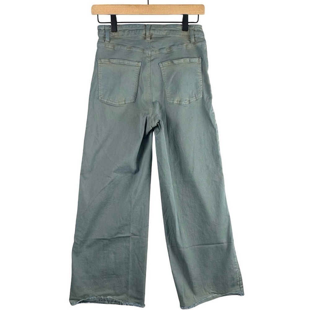 Easel Washed Denim Green Blue Wide Leg Jeans Small High Waist 5 Buttons Cropped - Picture 3 of 10